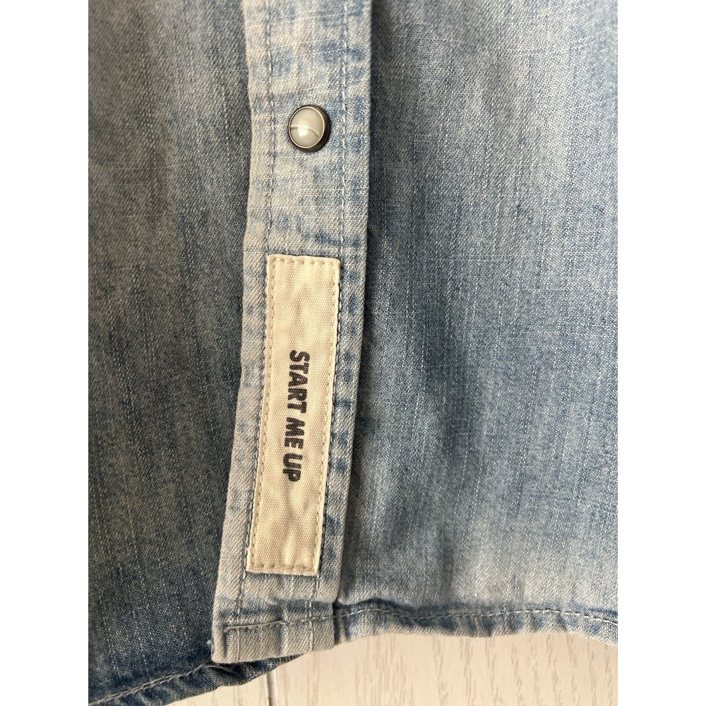 Rolling Stones Riff Stars Union Jack Denim Pearl Snap Western Shirt Start Me Up - Picture 2 of 16